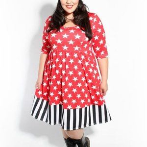 Domino Dollhouse Stars & Stripes Dress 3X Patriotic Americana Pin Up Rockabilly